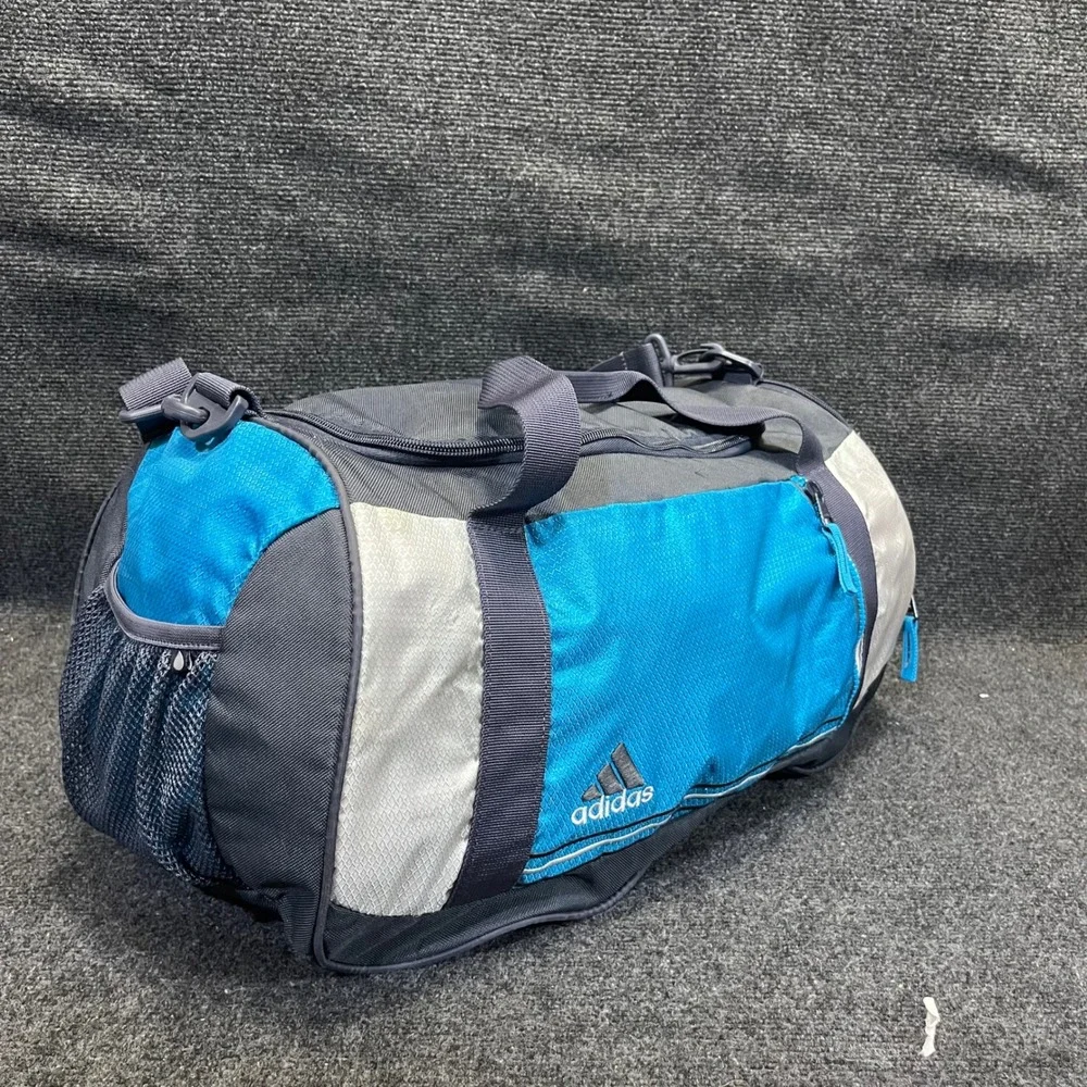 adidas Defender Small Duffle Bag Blue Grey Sports Gym Travel Gear Luggage